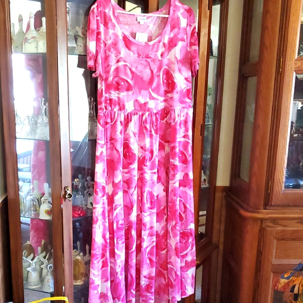 (CH) NWT LuLaRoe Riley Midi Pink Floral Dress